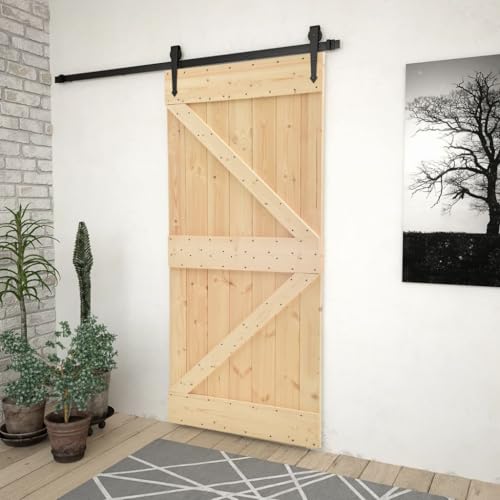 Homiuse Puerta corredera de madera maciza de pino, muebles de entrada, diseño que ahorra espacio, color marrón y negro, 90 x 210 cm