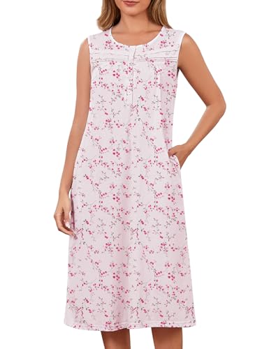 Image of Bloggerlove Nightgowns for Women Soft 100% Cotton House Dress Short /Long Sleeve Night Gowns Comfy Sleepwear S-3XL