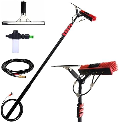 Telescopic Glass Cleaning Brush，3.6-10.8 M Washing Kit: Water-fed Brush,Squeegee,Soap Dispenser, Window Cleaning Pole, Water Fed Telescopic Brush, Window Cleaner Equipmen