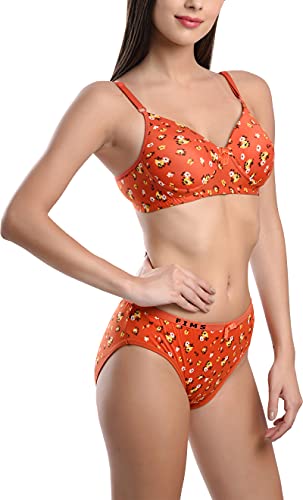 Image of FIMS - Fashion is my style Cotton Flower Print Padded Bra Panty Set for Women, Non Wired, Full Coverage, Tshirt, Back Closure, Push up, Teenage, Regular, Soft Cups