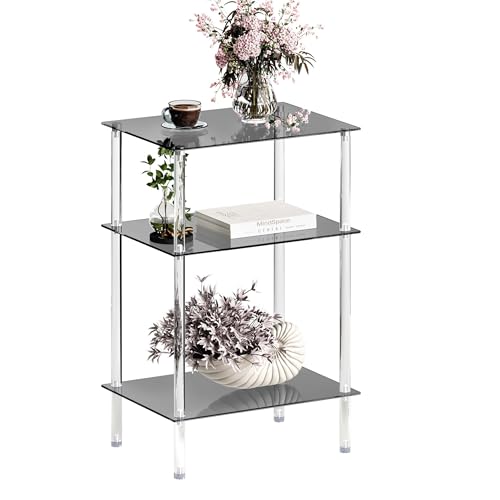 IRCPEN Mesa de Centro Cuadrada Mesa de Cristal Transparente con 3 Niveles Mesas Auxiliares para Salon y Dormitorio Diseño Elegante LET519BK