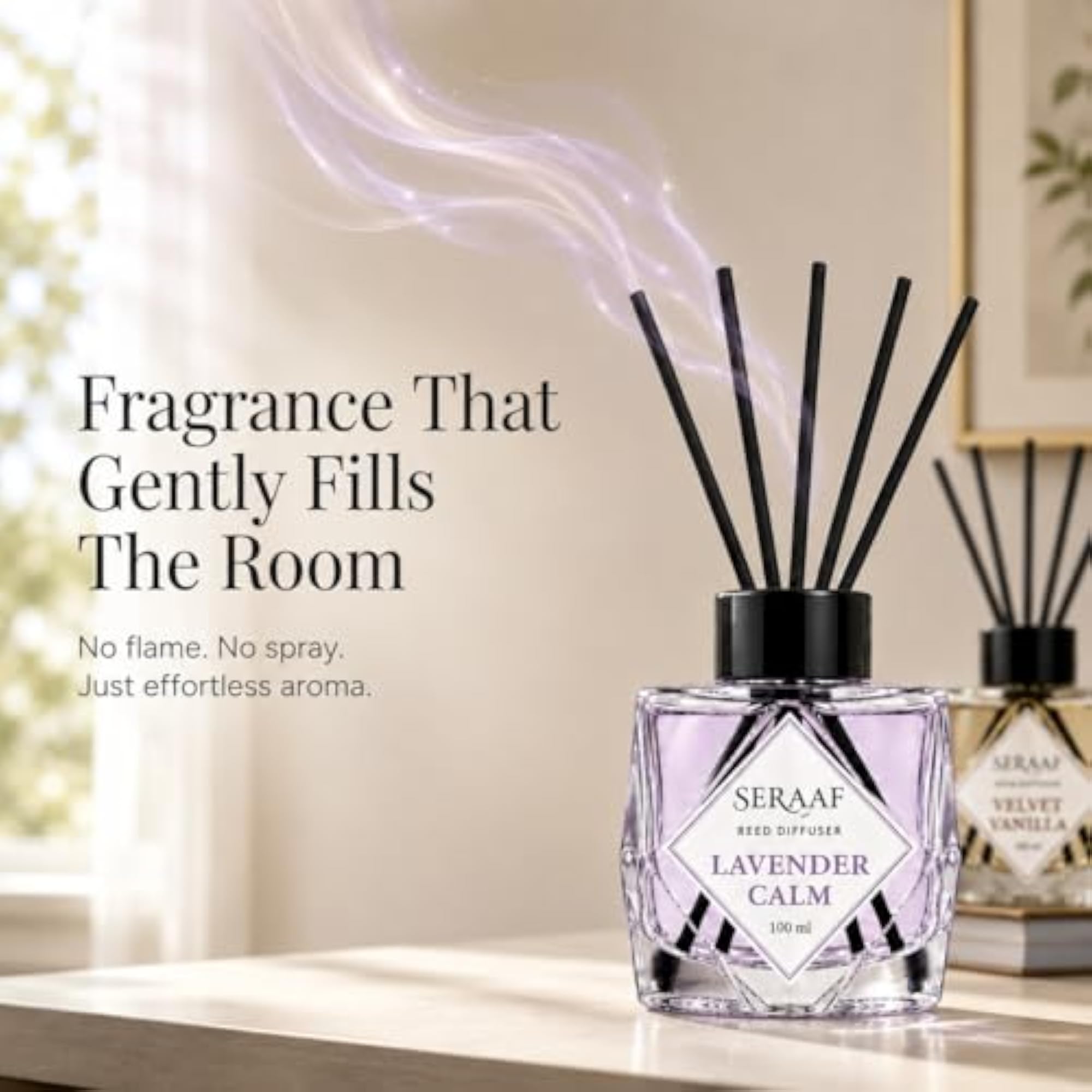 Reed Diffuser Set, Lavender Vanilla, Crystal Glass Jar