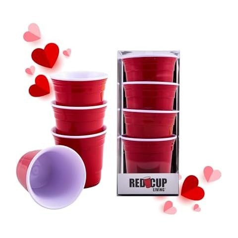 Set of 4 Red Valentine Shot Glasses | 5 oz Mini Short Glass Set for Whiskey, Tequila, Vodka with Heavy Base | Reusable Shot Glass | BPA Free | Christmas Holiday Gifting Set Cover