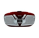 Sylvania Retro Style Portable CD Boombox with AM/FM Radio- Top Loading CD - Aux-in Jack - AC & Battery Compatible - LCD Display - Carrying Handle - (RED)