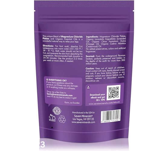 Seven Minerals Relaxing Legs Magnesium Chloride Flakes 3lb – Absorbs Better than Epsom Salt - Unique Foot Soak Formula for Tired Legs and Leg Cramps - with Orange, Cedarwood & Lavender - Thumbnail 3