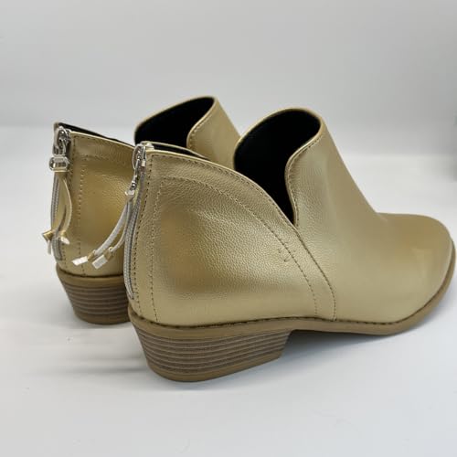 Women's Ankle Boots Side V Cut Design Rear Zipper Low Heel Chunky Heel Leather Stylish Casual Short Western Booties4