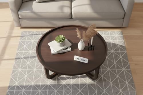 Image of Sheeshsam Wooden Center Coffee Table - Solid Wooden Coffee Table for Living Room - Tea Table Teapoy Center Piece for Home Sofa Center Table for Living Room (Walnut, Kyle)