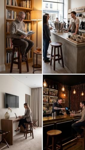 Image of KAIDO Wooden Bar Stool, 35.5 cm Round Top, 72 cm Height, Dark Brown