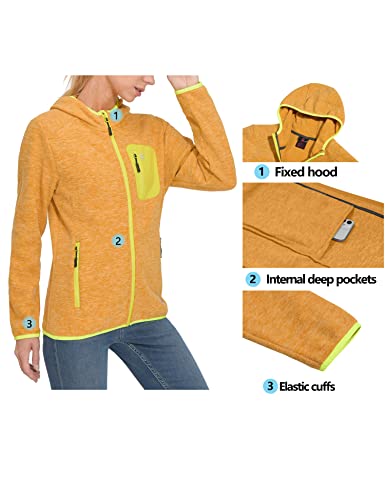 Little Donkey Andy Women's Lightweight Warm Polar Fleece Running Jacket Hooded Full-Zip Thermal Coat Hiking Travel Casual Yellow M #TOP5
