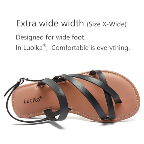 Image of Luoika Women's Wide Width Flat Sandals, Flip Flop Casual Strapy Sandals Slip on Summer Beach Shoes for Women.