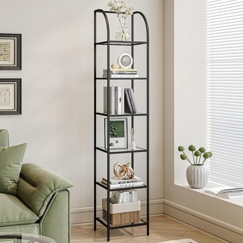 Hzuaneri Bookcase Bookshelf, Tempered Glass Arched Bookshelf for More Storage,