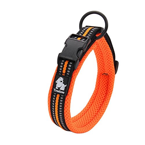 Creation Core Reflective Dog Collar with Ring Breathable Mesh Soft Padded Adjustable Nylon Pet Collar 0.6" Wide, Orange XS
