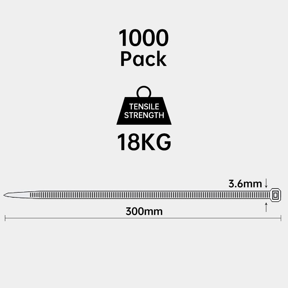 Nero Fascette Plastica per Cavi Stringicavo 1000 Pezzi 3,6mm x 300mm Nere Nylon Fascette Elettricista per Gestione dei Cavi Elettrici Giardinaggio