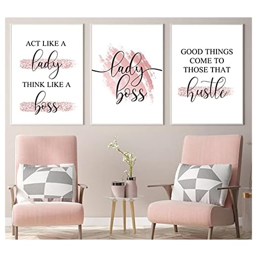 NATVVA Canvas Painting 3 Pieces Pink Glitter Boss Lady Quotes Wall Art Prints Poster Lady Boss Pictures for Office Home Decor with Inner Wooden Frame Ready to Hang