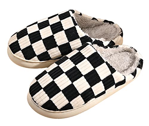 Women Men House Slippers Soft Plaid Scuff Slides Cozy Memory Foam Slipper Slip on Warm Checkered Shoes Indoor Outdoor