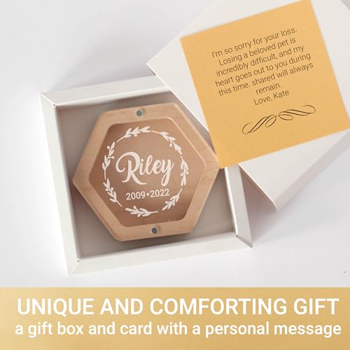 Image of Personalized Pet Hair Keepsake Box for Dog and Cat Fur - Engraved Wood Memorial Box - Customized Unique Gift for Loss of Furry Friend Wooden (Light Diamond Wood Lid)