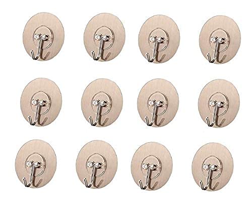 ZINLEY Self Adhesive Wall Hooks (Pack of 12) | Heavy Duty Sticky Hooks for Kitchen, Bathroom & Home | Waterproof & Rustproof Stainless Steel Hooks | No Drilling Required