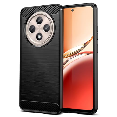 Qiinogow Cover Compatibile con OPPO Reno12 F/12 F S/OPPO F27, Custodia per Telefono Slim Fit con Antiurto, Anti-Graffio, Case Protettiva in Gomma TPU in Fibra di Carbonio, Nero