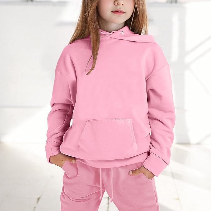 Girls Boys Sweatsuits 2pc Tracksuit Athletic Hooded Sweatshirt +Jogger Sweatpants Gymnastics (Pink, 12-13 Years)2