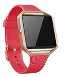 NaHai Compatible Fitbit Blaze Slim Bands with Frame, TPU Replacement Sport Strap with Rose Gold Frame for Fitbit Blaze Smart Fitness Watch, Large Small