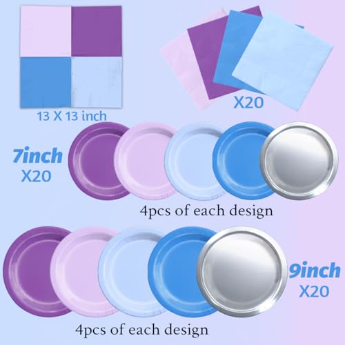 Image of CMUSKO Winter Wonderland Decorations - 60Pcs Blue Purple Snowflake Plates & Napkins Set Winter Wonderland Tableware for Birthday Christmas New Year