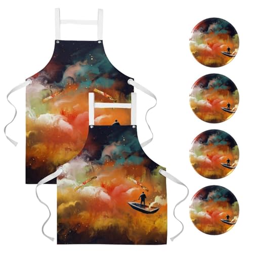 Tablier de cuisine ajustable motif espace pour éliminer les taches de graisse