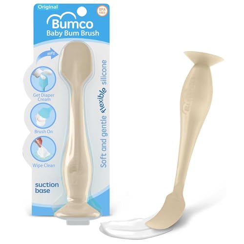 Image of Bumco Baby Bum Brush - BPA-Free Diaper Cream Spatula with Suction Cup Base, Soft & Flexible Silicone, Wipe-Clean, Mom-Invented Diaper Bag Essentials (Sand)