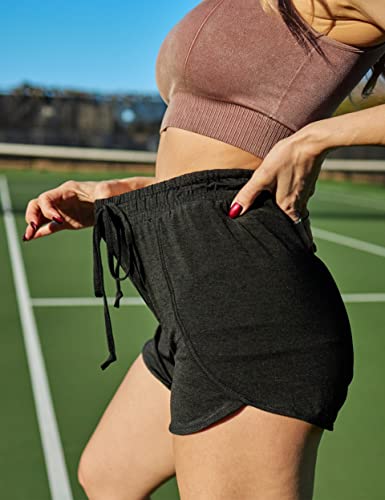 Workout Shorts Womens Black,Juniors Cool Banded Waist Drawstring Hidden Pocket Inner Design Summer Short Pants Running Errands Sport House Volleyball Wear Flattering Athleisure Slimming Black Grey S #TOP2