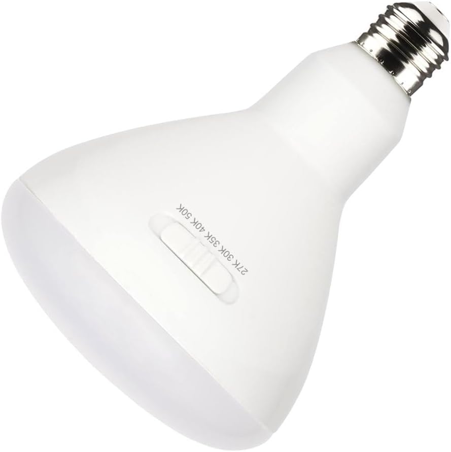 Satco S11779, Medium Base, CCT Selectable, White Finish, 90 CRI, 120 Volt, 13 Watt BR40 LED Bulb