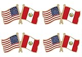 LUSEOAN USA & Peru Crossed Flag Lapel Pin 4PCS 1.38" Gold Trim