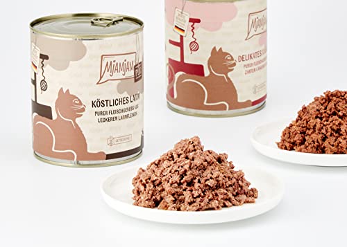 MjAMjAM - Premium Nassfutter für Katzen - Mixpaket V - Purer Fleischgenuss, 6er Pack (6 x 800 g), getreidefrei mit extra viel Fleisch,Fleischig
