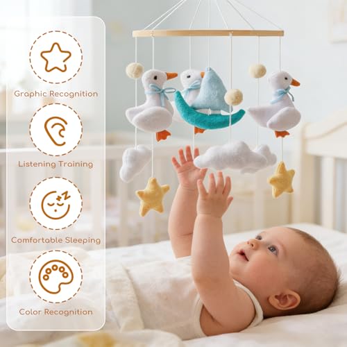 Mobile bébé pour lit en bambou et feutrine avec canards - 4