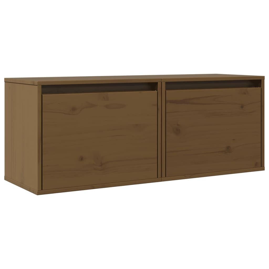 Étagère murale flottante pin massif marron miel rangement suspendu cuisine et chambre lot de 2 bois