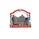 Kühlschrankmagnet mit Städtemotiv, z. B. Venedig, Paris, Rom, Prag, Amsterdam, Barcelona, Dubai, Thailand, aus Metall, tolles Souvenir, schöner Dekoartikel, metall, Silber Amsterdam