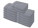 A & B TRADERS Premium Cotton Face Cloths Flannels Washcloth 12-Pack 500 GSM Ring Spun Soft Absorbent 30 x 30cm Towels (Silver)