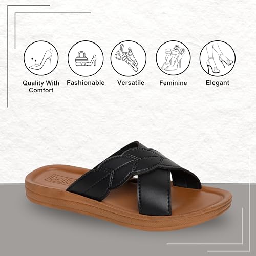 Image of BELLA Women Fashion Flat Slip On Black Sandal | Durable | Stylish | Comfortable | Slip Resistant | Lightweight and Breathable