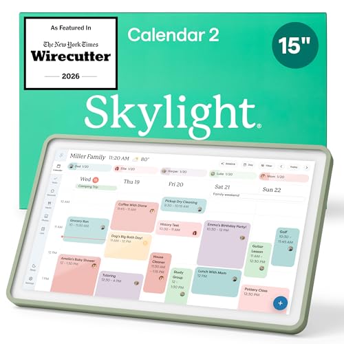 Skylight Calendar 2 - 15-inch Full HD Touchscreen Digital Calendar, Featured on Wirecutter - Wall Planner & Interactive Chore Chart, Smart Family Organizer, 16GB Storage, Wi-Fi, Wall Mount Included - Classic, Sage