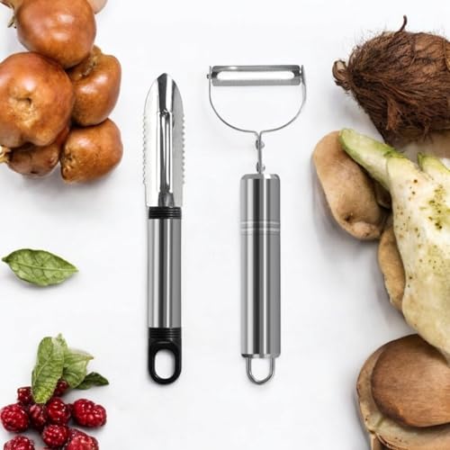 Combo 2 Peças Descascador de Alimentos, Legumes, Frutas e Verduras com Lâmina Afiada em Aço Inox e C