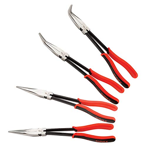 Sunex 3600V 11" Long Reach Straight Pliers Set, 90° Bent Nose Pliers, 45° Bent Nose Pliers, 20° Bent Nose Pliers, 4Piece #TOP9