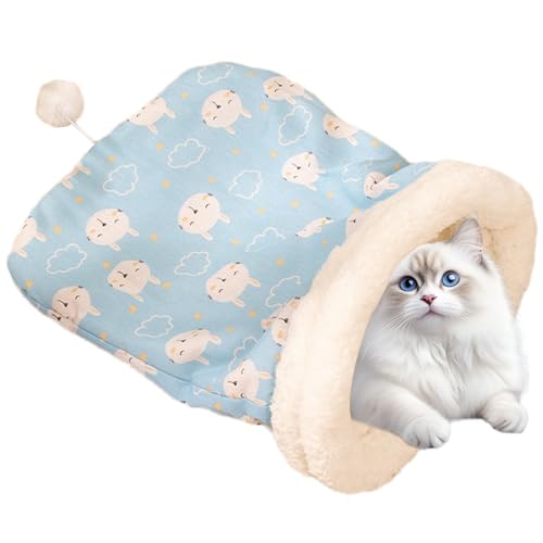 Winterschlafsack für Katzen – halbgeschlossenes, gemütliches Bett, beruhigendes Katzenversteck, Plüschschwanzball, weicher -Kuschelsack |...
