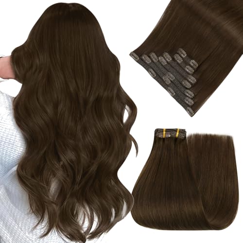 Image of Easyouth Clip in Hair Extensions Brown Clip in Human Hair Extensions Darkest Brown Clips in Extension Real Human Hair Ease of Application 20 Inch 7Pcs 120G