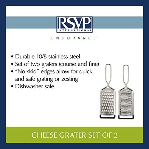 Rsvp International Endurance Kitchen Collection Multi-Use Cheese Grater Handheld Potato Slicer Shredder For Hard & Soft Cheeses, Vegetables & Zesting , 10 X 2-3/4-Inch, Non-Slip Bottom, 2 Piece #TOP7