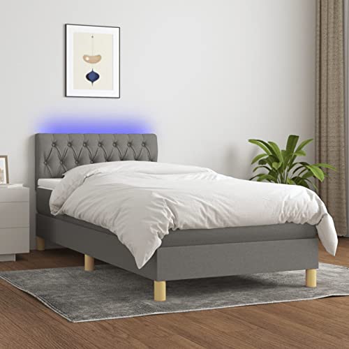 CIADAZ Podstawa tapicerska z materacem i diodami LED ciemnoszara 90 x 200 cm tkanina, stelaż tapicerski, podstawa łóżka z nogami