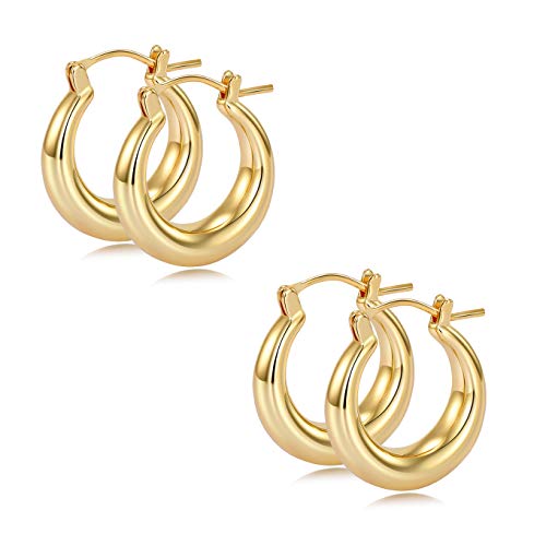 Hoop Earrings for Women 14K Real Gold Plated Chunky Gold Small Hoops earring Set Gold 18mm