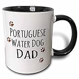 3dRose Portuguese Water Dog Dad-Doggie by Breed-Muddy Brown paw Print Mug, 11 oz, Black
