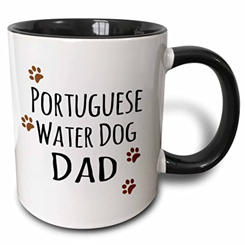 3dRose Portuguese Water Dog Dad-Doggie by Breed-Muddy Brown paw Print Mug, 11 oz, Black