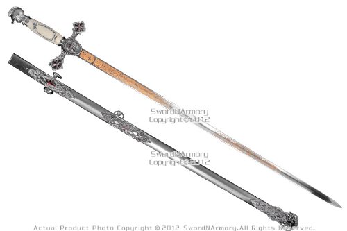 Munetoshi Masonic Knights Templar Ceremonial Sword Chrome Fittings Red Crosses 27"/29"/31" #TOP1
