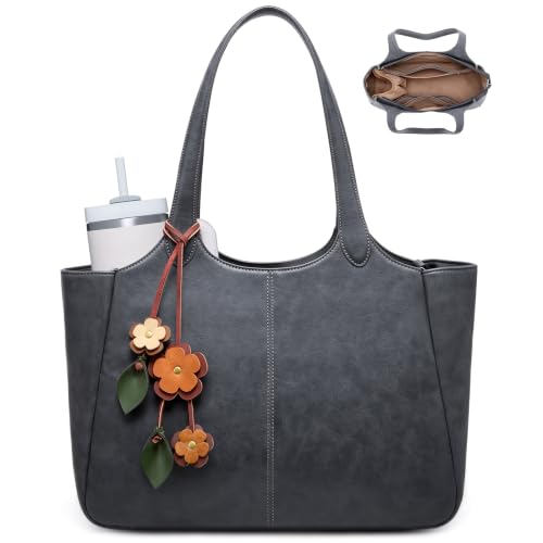 LOVEVOOK Leather Tote Bag for Women, Work Shoulder Bag with 40oz Cup Holder