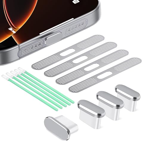 KASELIN Type-C キャップ 防塵保護カバー カバースピーカー防塵 ダストガード クリーニングスティック USB Cダストプラグ 13点セットfor iPhone 17/iPhone 16/16 Plus/16 Pro/16 Pro Max/iPhone 15/15 Pro/Pro Max/Plus用携帯電話アクセサリー (シルバー)
