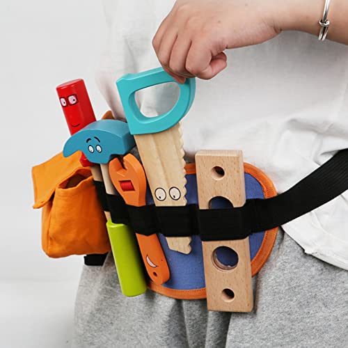 Tocar Ferramenta de Madeira - Conjunto de ferramentas de madeira para crianças brinquedo com cinto d